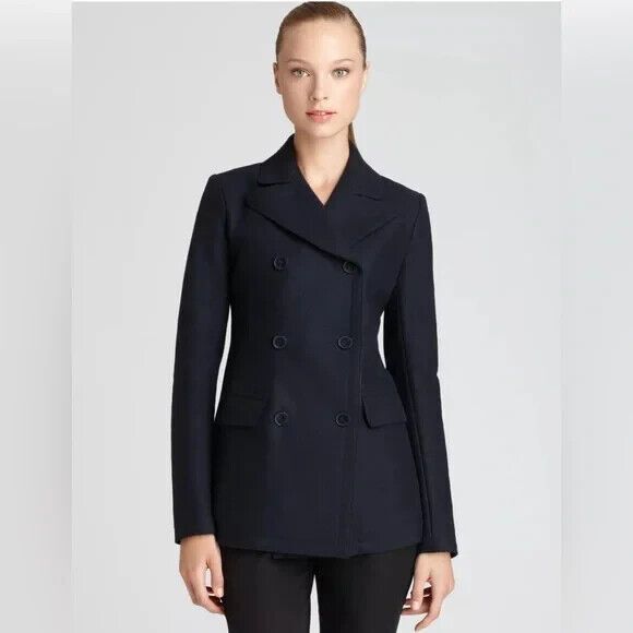 Theory Jackets & Blazers - Theory Dorima Raw Edge Double Breasted Wool Cashmere Coat Navy Blue Women's 0